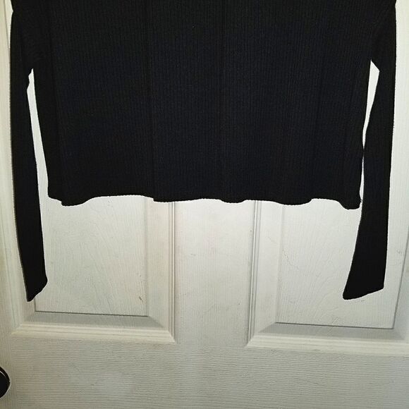 Express Black Ribbed Tie Front Tee Top XS - Picture 5 of 7